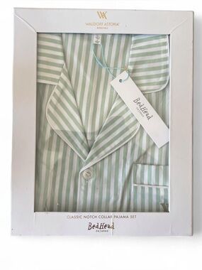 Waldorf Astoria by BedHead Signature Stripe Men's Long Sleeve Notch Woven Cotton